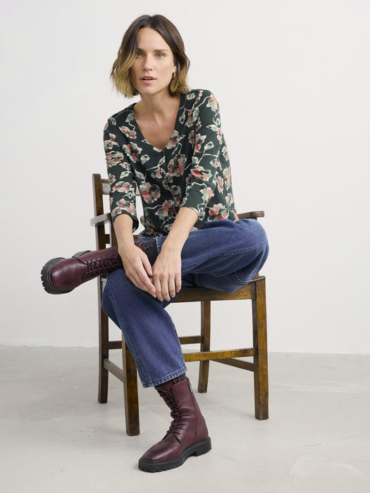 Seasalt Women's Studio Glass 3/4 Sleeve Top In Artist Camellia Coppice