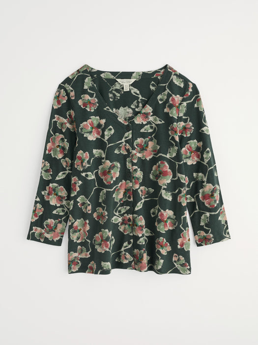 Seasalt Women's Studio Glass 3/4 Sleeve Top In Artist Camellia Coppice
