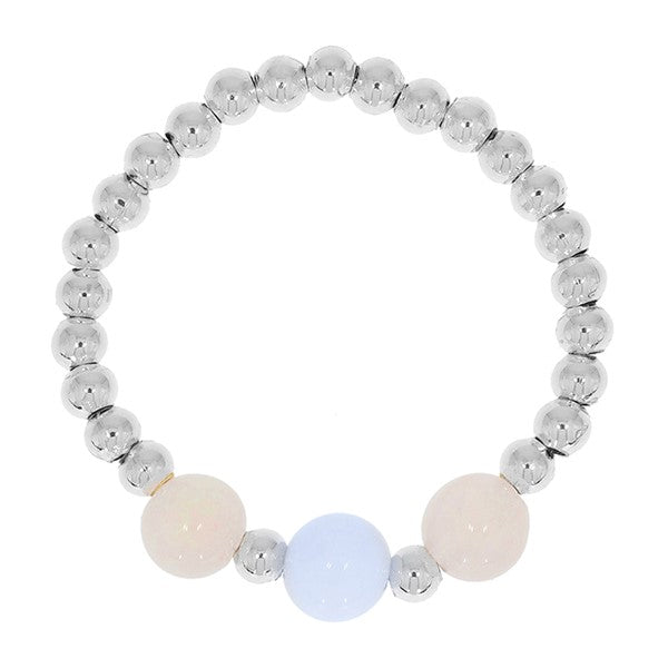 Equilibrium Stackable Silver Plated Blue Lace Agate/Rose Quartz Ring