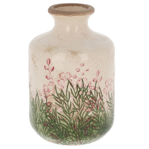 Decorative vase with floral design on a white background