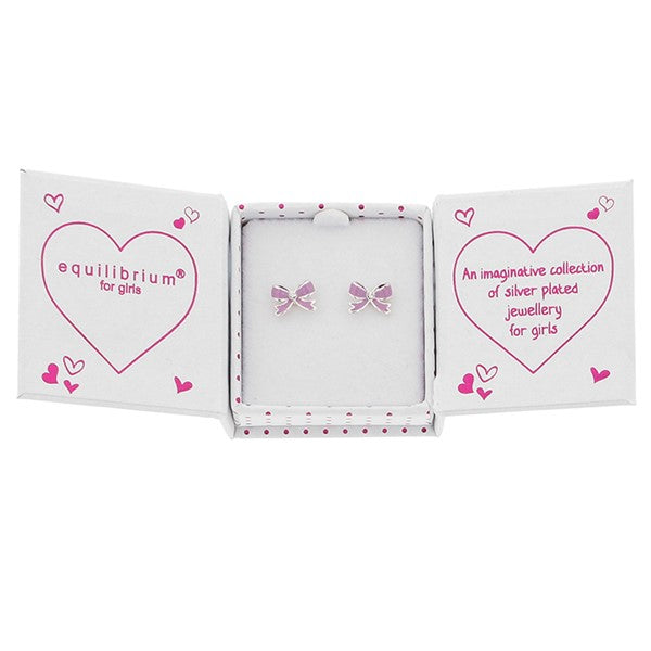 Equilibrium Girls Pretty Bow Silver Plated Stud Earrings