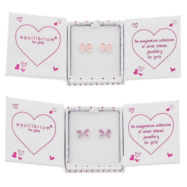Equilibrium Girls Pretty Bow Silver Plated Stud Earrings