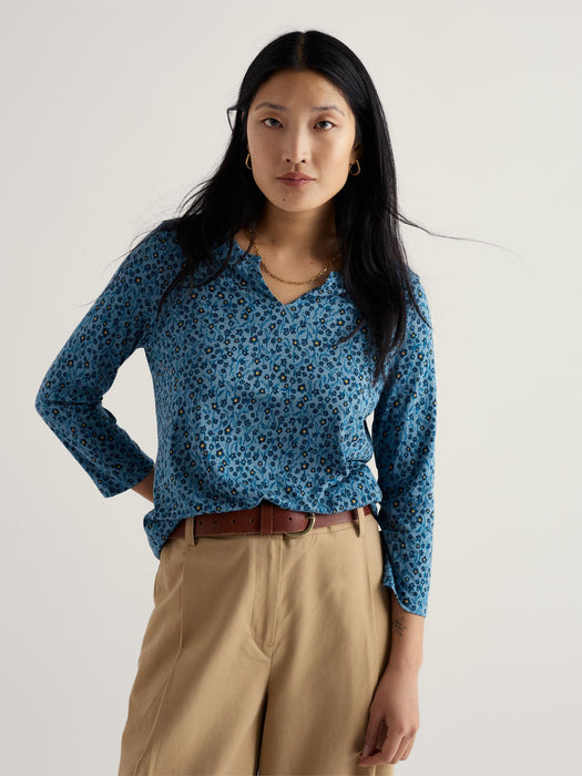 Seasalt Women's 3/4 Kellow Top In Flax Flower Horizon