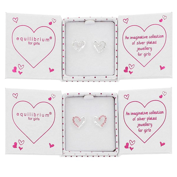 Girls Pretty Sparkle Heart Silver Plated Earrings