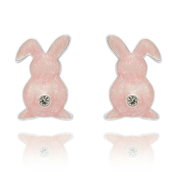 Equilibrium Girls Sparkle Tail Bunny Silver Plated Earrings