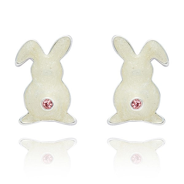 Equilibrium Girls Sparkle Tail Bunny Silver Plated Earrings