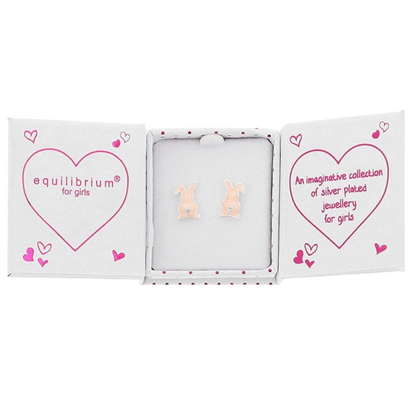 Equilibrium Girls Sparkle Tail Bunny Silver Plated Earrings