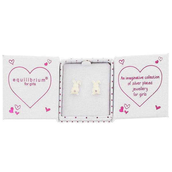 Equilibrium Girls Sparkle Tail Bunny Silver Plated Earrings