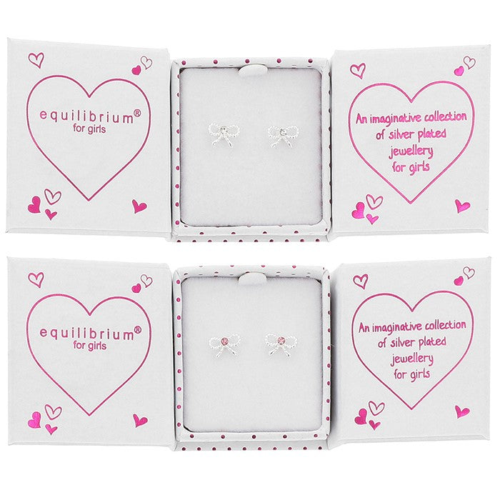 Equilibrium Girls Pretty Pearls & Bows Silver Plated Earrings