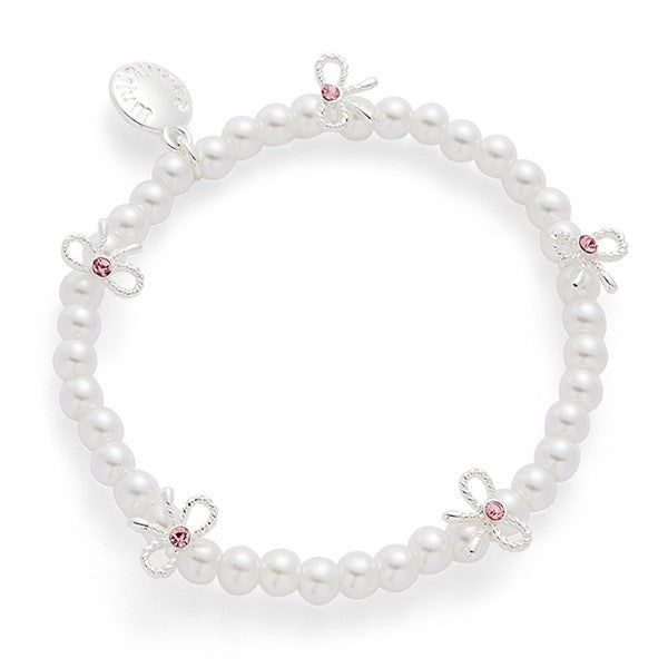 Equilibrium Girls Pretty Pearls & Bows Silver Plated Bracelet