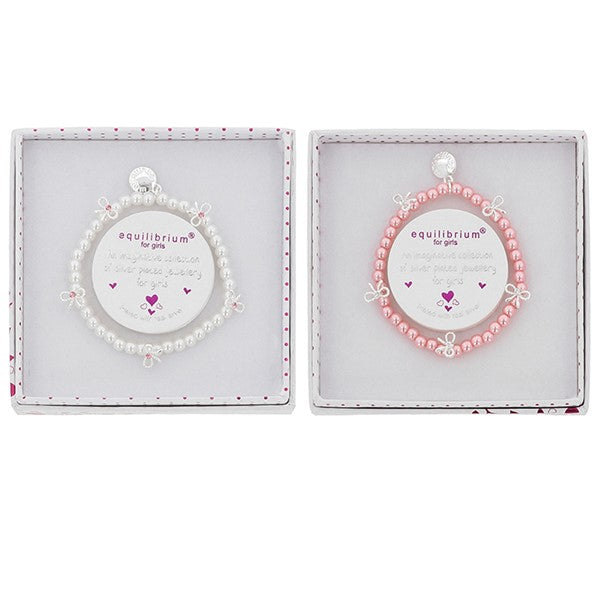 Equilibrium Girls Pretty Pearls & Bows Silver Plated Bracelet