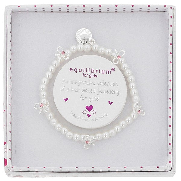 Equilibrium Girls Pretty Pearls & Bows Silver Plated Bracelet