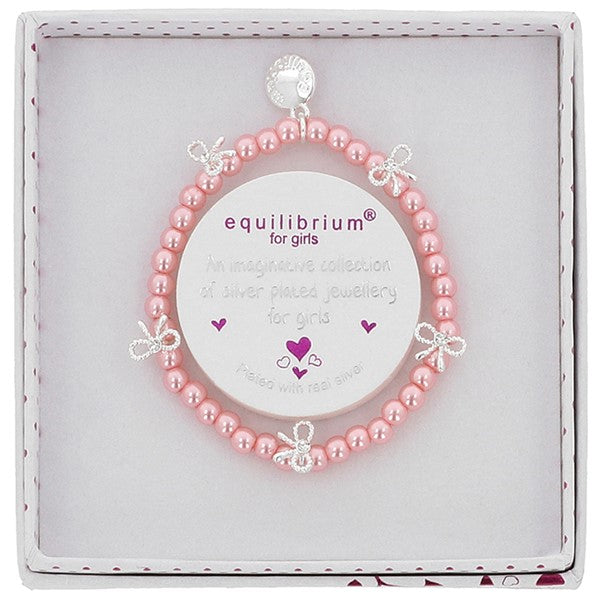 Equilibrium Girls Pretty Pearls & Bows Silver Plated Bracelet