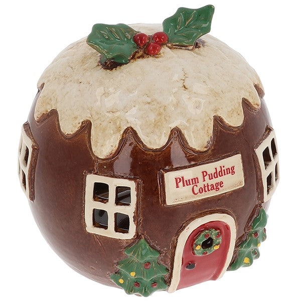 Village Pottery Xmas Plum Pudding Cottage Tealight