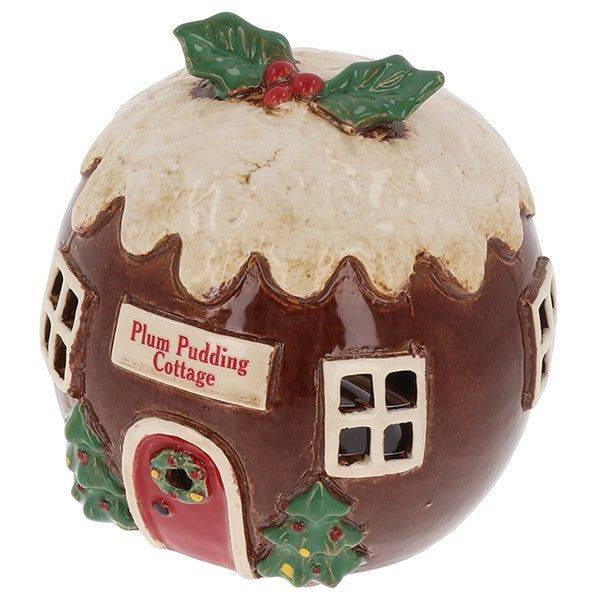 Village Pottery Xmas Plum Pudding Cottage Tealight
