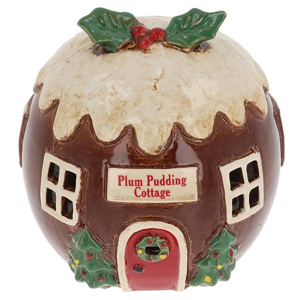 Village Pottery Xmas Plum Pudding Cottage Tealight