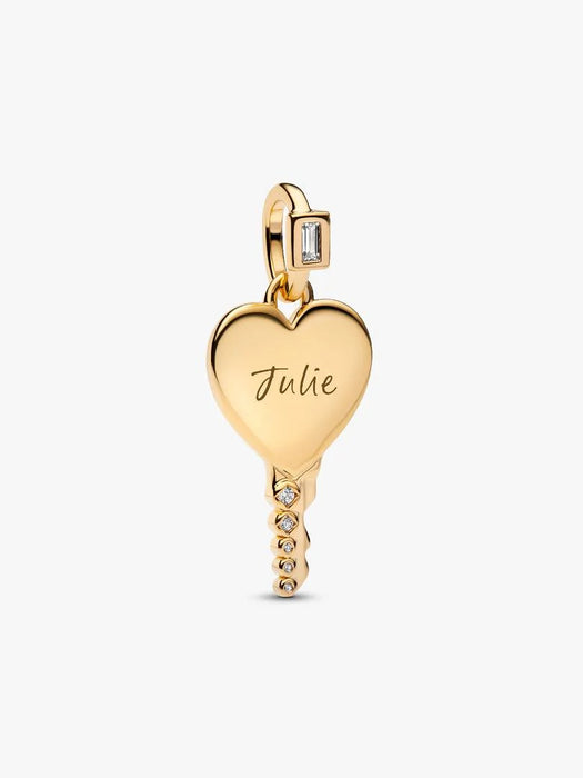 Pandora Engravable Heart Key Pendant 14k Gold Plating