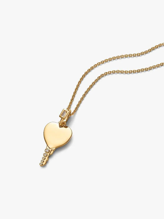 Pandora Engravable Heart Key Pendant 14k Gold Plating