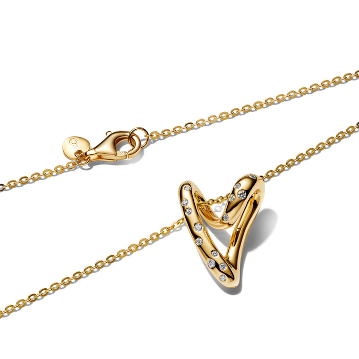 Pandora Organically Shaped Stone-Set Heart Pendant Necklace 14k Gold Plating