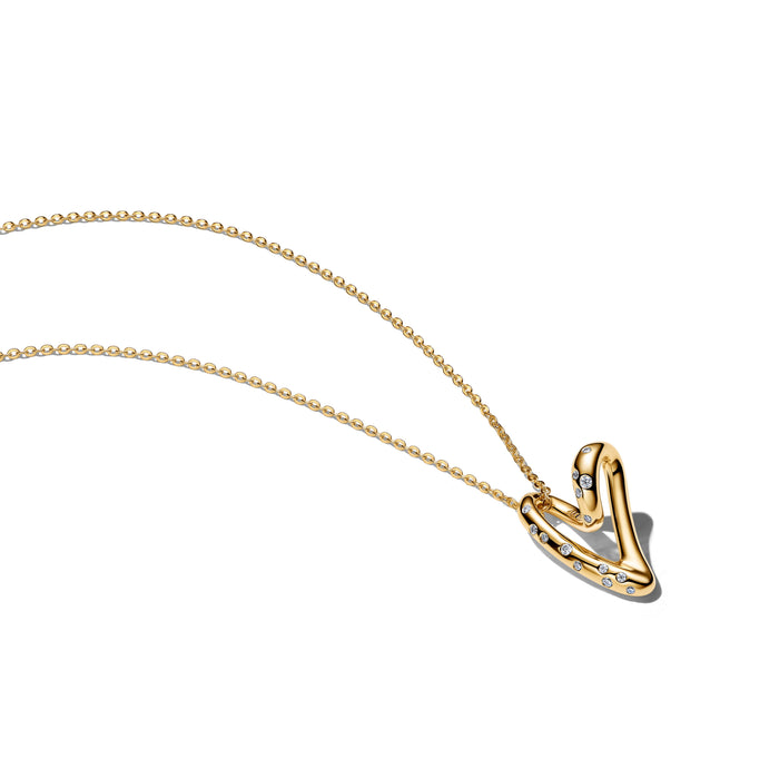 Pandora Organically Shaped Stone-Set Heart Pendant Necklace 14k Gold Plating
