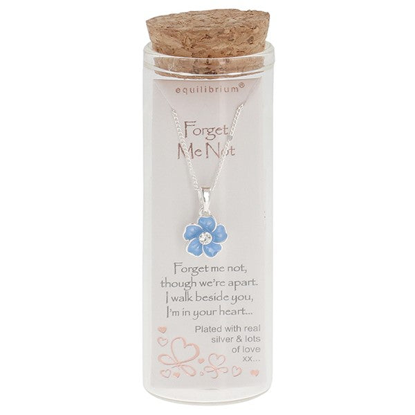 Equilibrium Girls Message In A Bottle Silver Plated Necklace Forget Me Not