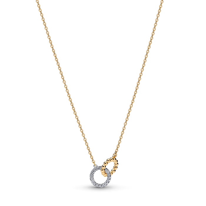 Pandora Beads & Pavé Interlocking Circles Necklace 14k Gold Plating & Sterling Silver