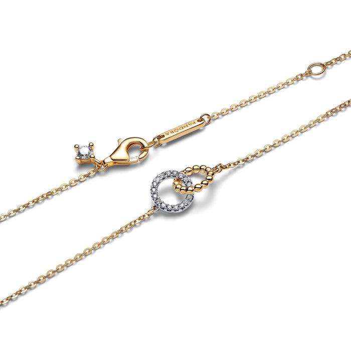 Pandora Beads & Pavé Interlocking Circles Necklace 14k Gold Plating & Sterling Silver