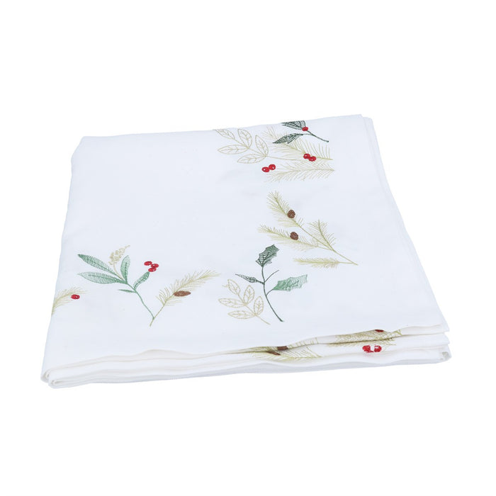Gisela Graham Embroidered Sprigs Christmas Fabric Rectangular Tablecloth