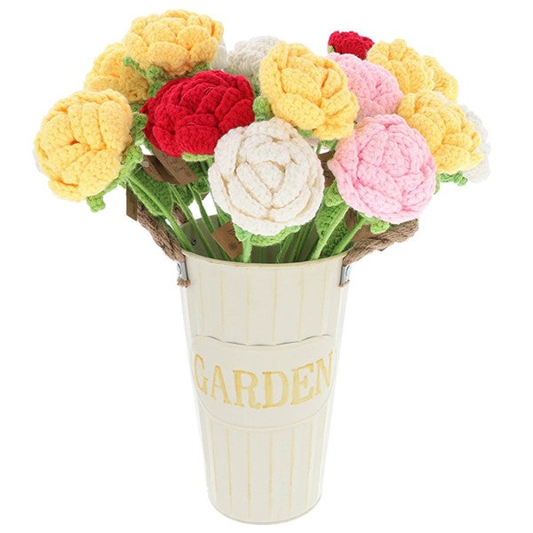Crochet Stems Roses In Pail