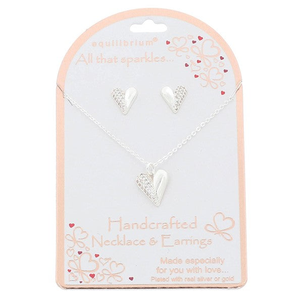 Equilibrium All That Sparkles Silver Plated Necklace & Earrings Heart