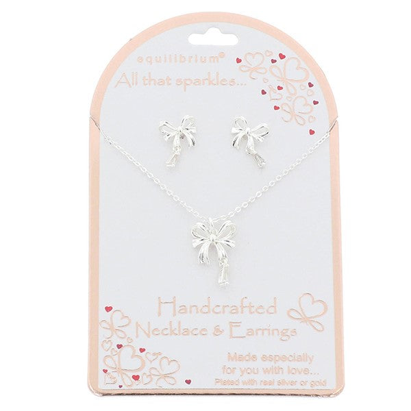 Equilibrium All That Sparkles Silver Plated Necklace & Earrings Glam Bow