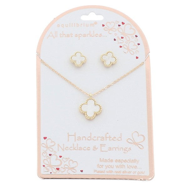 Equilibrium All That Sparkles Gold Plated Necklace & Earrings Clover