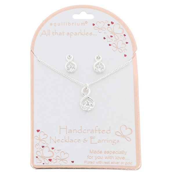 Equilibrium All That Sparkles Silver Plated Necklace & Earrings Solitaire