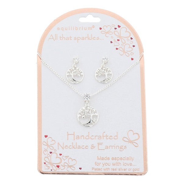 Equilibrium All That Sparkles Silver Plated Necklace & Earrings Tree of Life