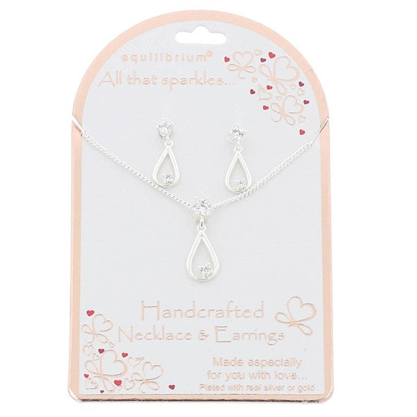 Equilibrium All That Sparkles Silver Plated Necklace & Earrings Teardrop
