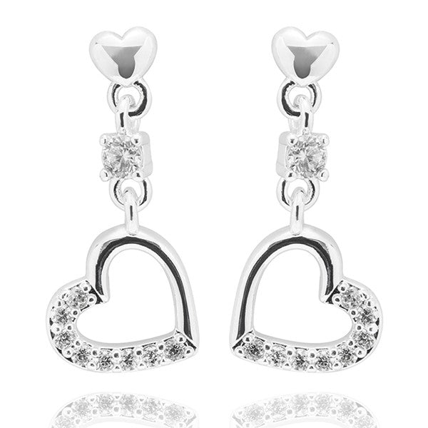 Equilibrium All That Sparkles Silver Plated Necklace & Earrings Hanging Hearts