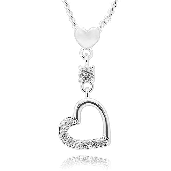 Equilibrium All That Sparkles Silver Plated Necklace & Earrings Hanging Hearts