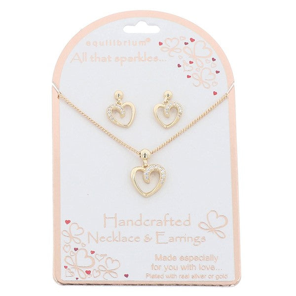 Equilibrium All That Sparkles Gold Plated Necklace & Earrings Glam Heart