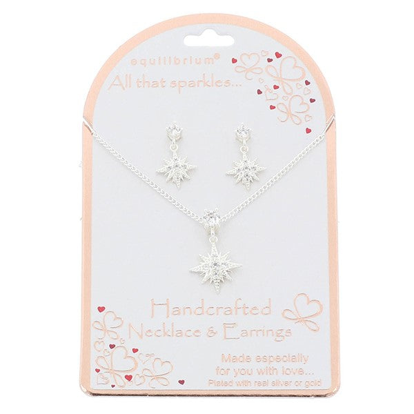 Equilibrium All That Sparkles Silver Plated Necklace & Earrings Shine Star