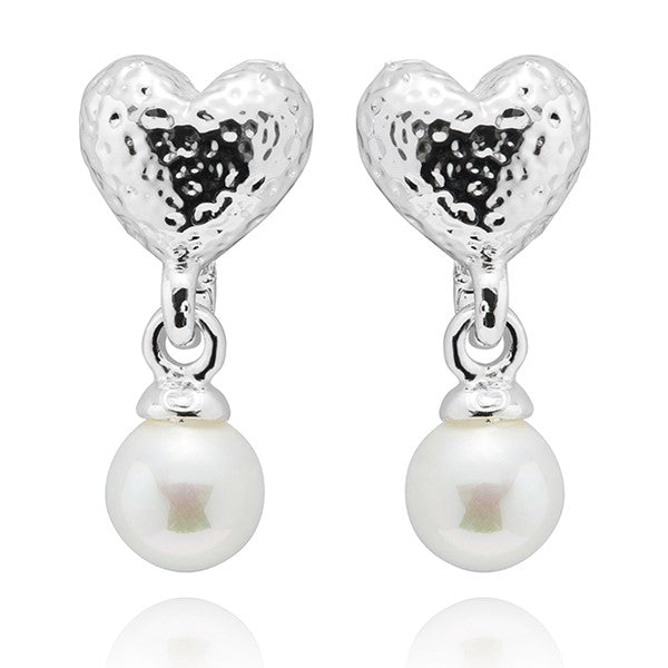 Equilibrium All That Sparkles Silver Plated Necklace & Earrings Heart Pearl