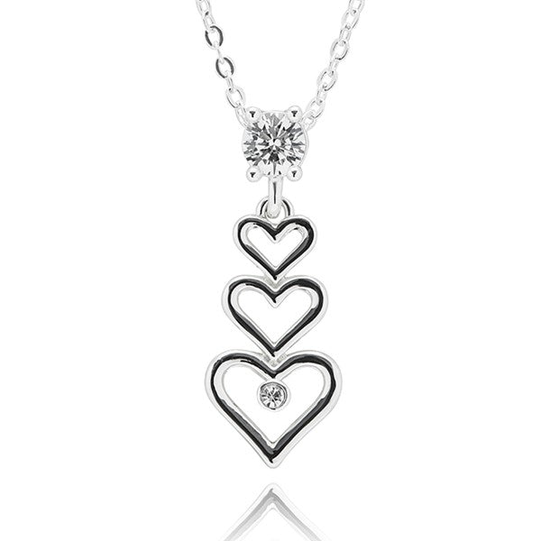 Equilibrium All That Sparkles Silver Plated Necklace Hanging Hearts