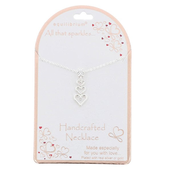 Equilibrium All That Sparkles Silver Plated Necklace Hanging Hearts