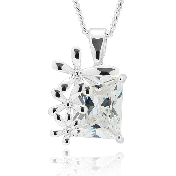 Equilibrium All That Sparkles Silver Plated Necklace Flower Sparkle