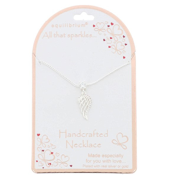 Equilibrium All That Sparkles Silver Plated Necklace Angel Wing
