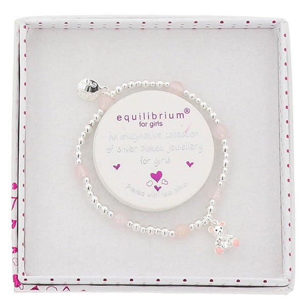 Girls Pink Sparkle Ted Silver Plated Bracelet