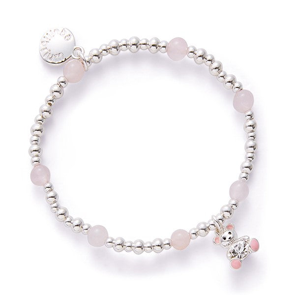 Girls Pink Sparkle Ted Silver Plated Bracelet