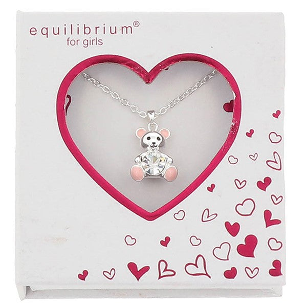 Girls Pink Sparkle Ted Silver Plated Necklace