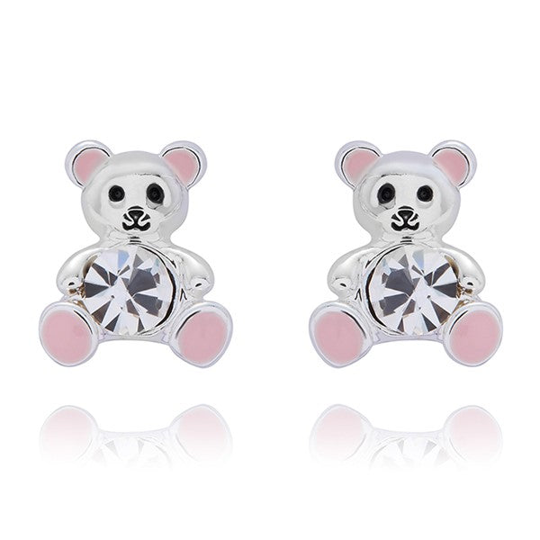 Girls Pink Sparkle Ted Silver Plated Earrings