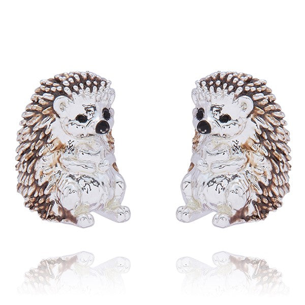 Girls Cute Little Hedgehog Silver Plated Earrings