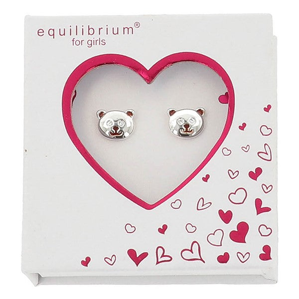 Girls Cute Teddy Face Silver Plated Earrings